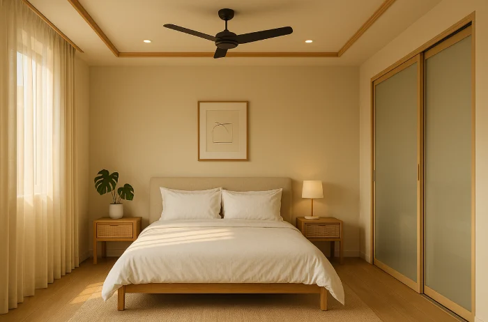 Plafon kamar tidur minimalis sederhana_ Aksen Lis Kayu