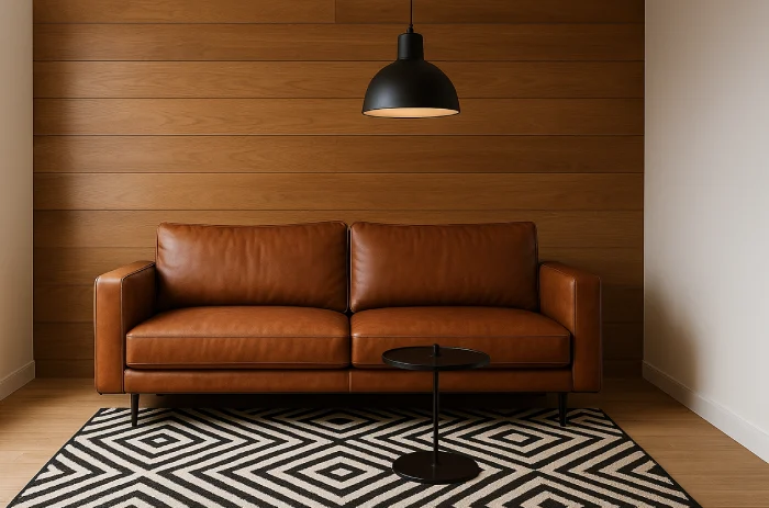 Sofa minimalis untuk ruang tamu kecil Kulit Cokelat Mewah