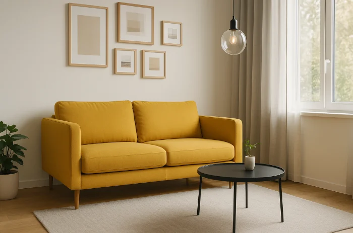 Sofa minimalis untuk ruang tamu kecil Kuning Mustard