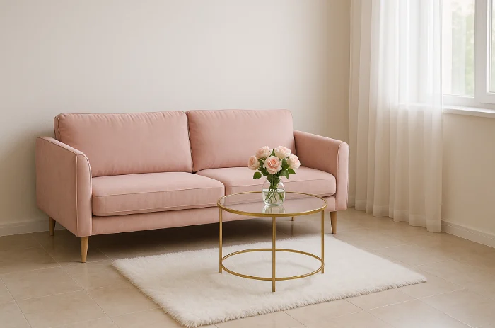 Sofa minimalis untuk ruang tamu kecil Pink Pastel Manis