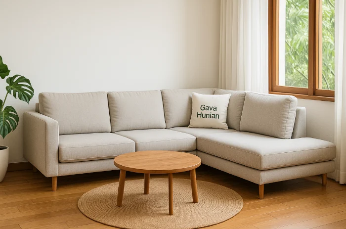 Sofa minimalis untuk ruang tamu kecil Sudut L Krem