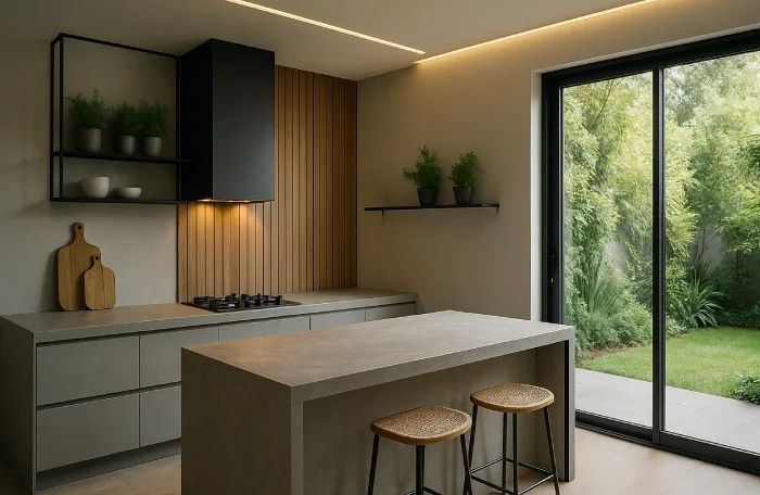 dapur minimalis ukuran 4x6 Island Beton Modern