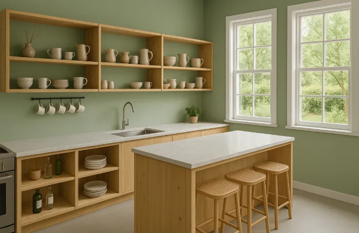 dapur minimalis ukuran 4x6 Sentuhan Sage Green