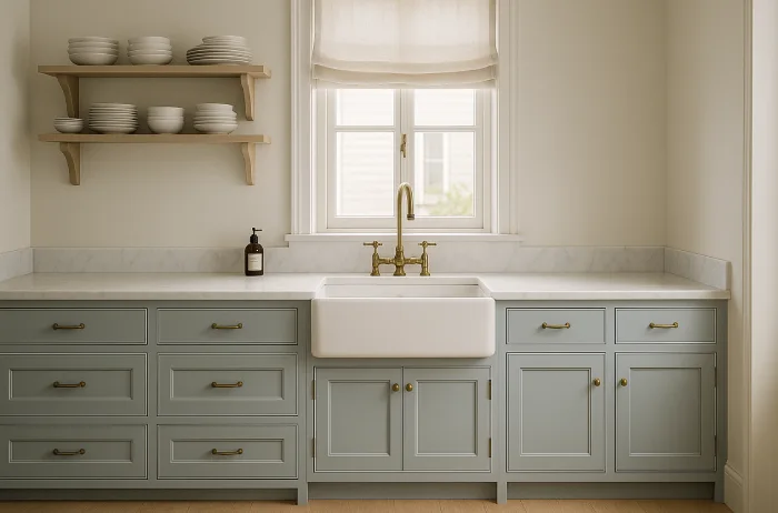 desain dapur klasik minimalis Aksen Biru Dusty