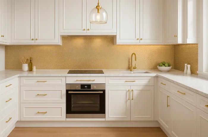 desain dapur klasik minimalis Backsplash Kuning Cerah