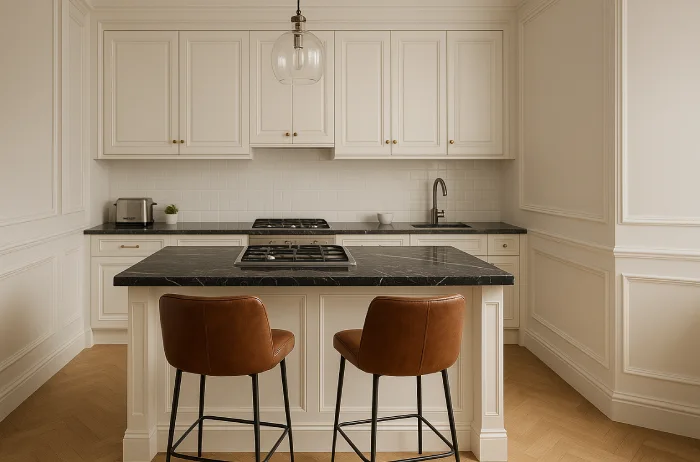 desain dapur klasik minimalis Kontras Island Hitam