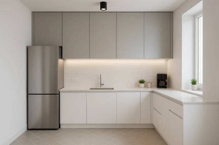 desain dapur minimalis 3x4 Abu Putih Bersih