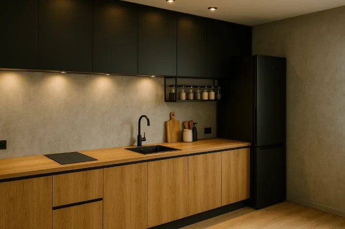 desain dapur minimalis 3x4 Hitam Kayu Alami