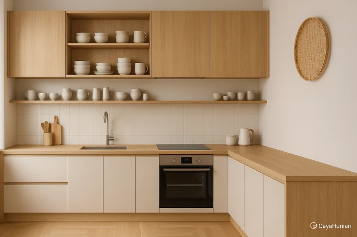 desain dapur minimalis 3x4 Sentuhan Japandi