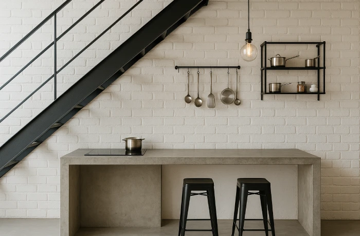 desain dapur minimalis bawah tangga Tangga Besi Industrial