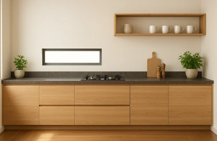 desain dapur minimalis dengan kompor tanam Fokus Simetri