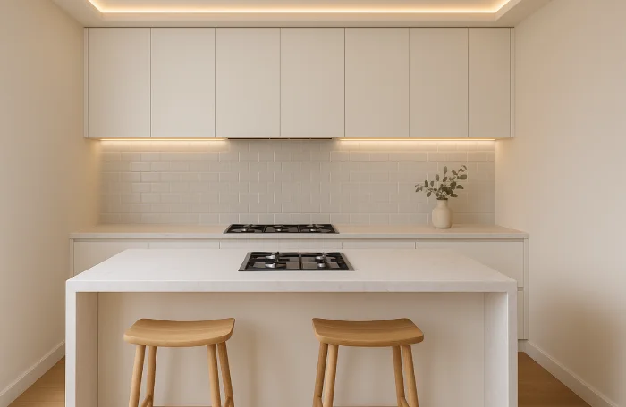 desain dapur minimalis dengan kompor tanam Garis Bersih