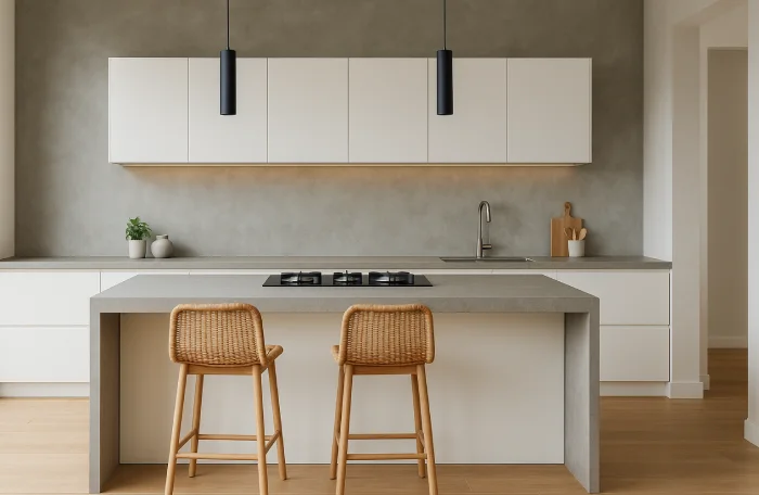 desain dapur minimalis dengan kompor tanam Industrial Modern