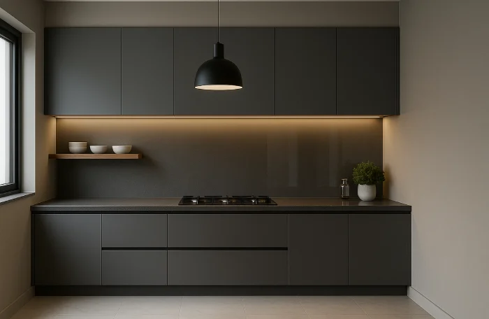 desain dapur minimalis dengan kompor tanam Profesional Abu