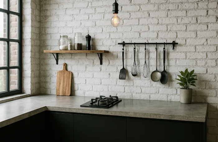 desain dapur minimalis dengan kompor tanam Sentuhan Industrial
