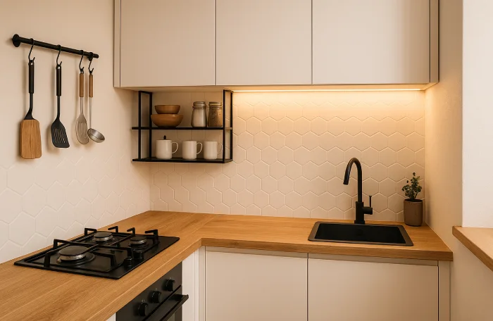 desain dapur minimalis dengan kompor tanam Sudut Cozy