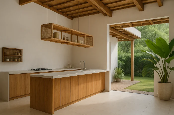 desain dapur minimalis terbuka Alami Kayu Jati