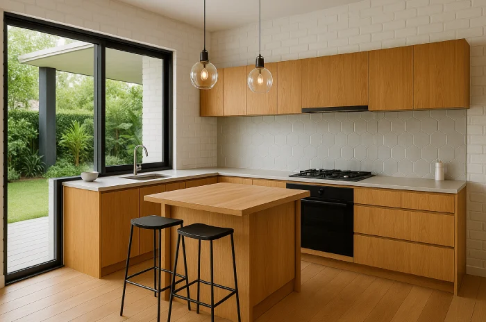 desain dapur minimalis terbuka Mini Island Kayu