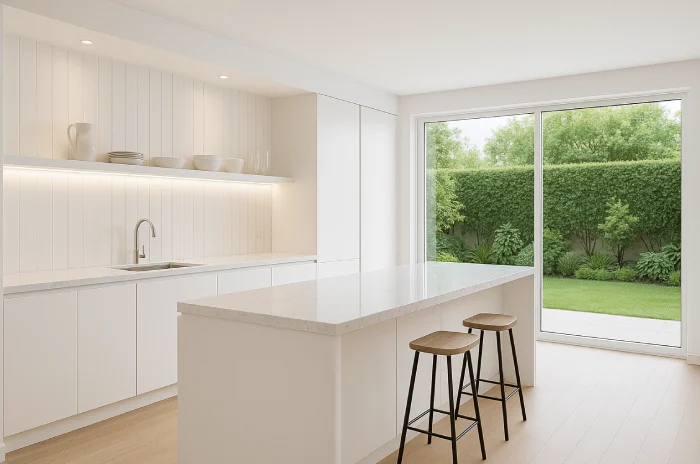 desain dapur minimalis terbuka Nuansa Putih Bersih