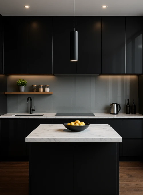 desain dapur minimalis warna hitam Island Hitam Sentral