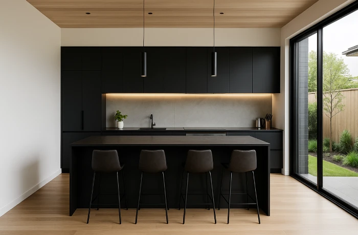 desain dapur minimalis warna hitam Koneksi Area Natural