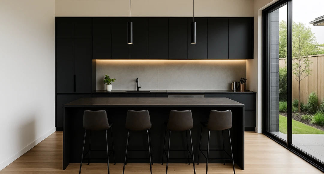 desain dapur minimalis warna hitam aesthetic