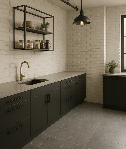 desain keramik lantai dapur minimalis Lantai Abu Motif Batu