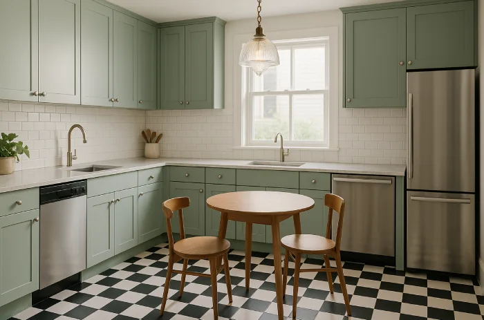 desain keramik lantai dapur minimalis Pola Kotak Klasik