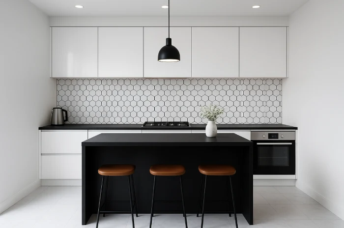 desain meja dapur minimalis Hitam Putih Kontras