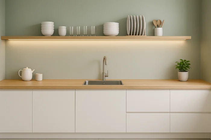 desain meja dapur minimalis Kayu Oak Natural