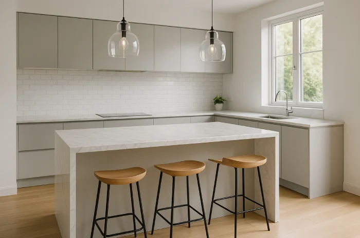 desain meja dapur minimalis Marmer Putih Glossy