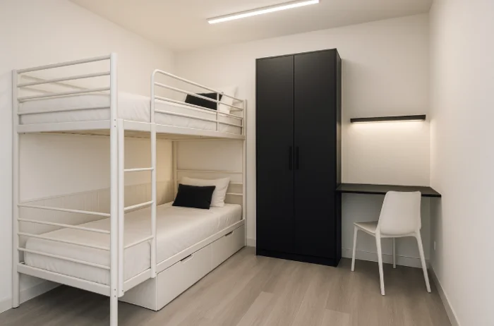 desain tempat tidur tingkat untuk kamar sempit Besi Putih Minimalis