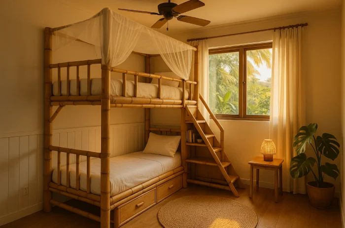 desain tempat tidur tingkat untuk kamar sempit Gaya Tropis Hangat