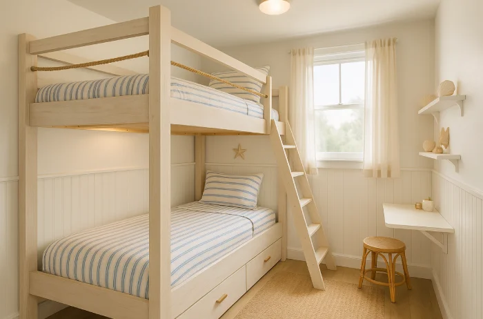 desain tempat tidur tingkat untuk kamar sempit Kayu Klasik Natural