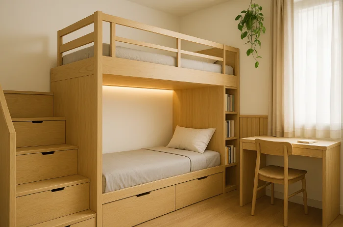 desain tempat tidur tingkat untuk kamar sempit Tangga Laci Penyimpanan