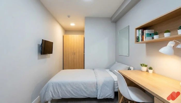 Desain kamar tidur anak kost minimalis Abu Modern Sleek