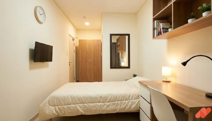 Desain kamar tidur anak kost minimalis Lorong Efisien Rapi