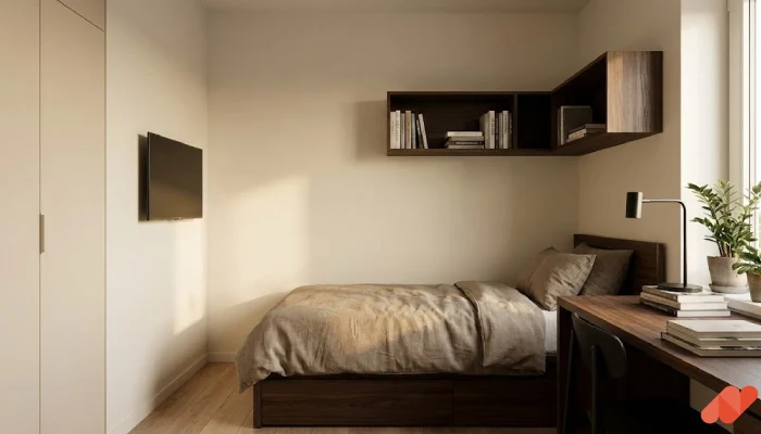 Desain kamar tidur anak kost minimalis Rak Gantung Simpel