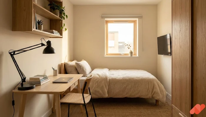 Desain kamar tidur anak kost minimalis Sudut Jendela Efisien