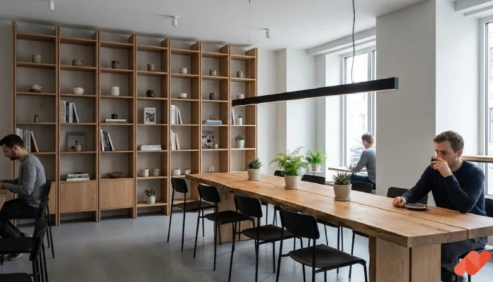 desain cafe minimalis Meja Kerja Komunal