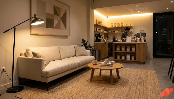 desain cafe minimalis Sofa Ruang Tamu