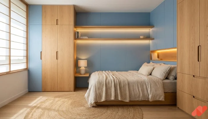 Desain kamar tidur warna biru