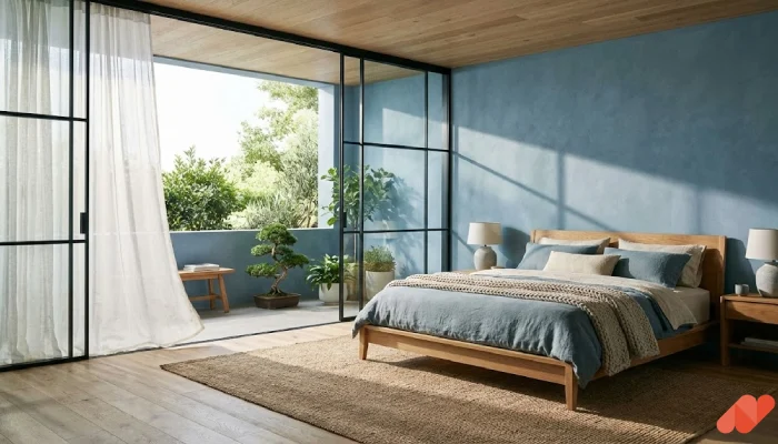Desain kamar tidur warna biru