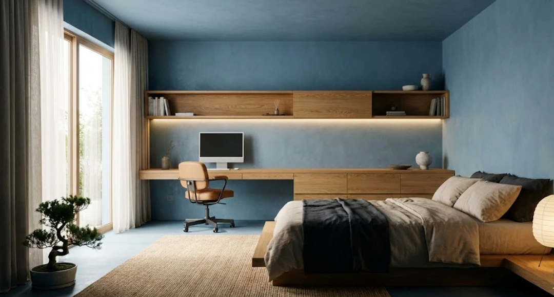 desain kamar tidur biru